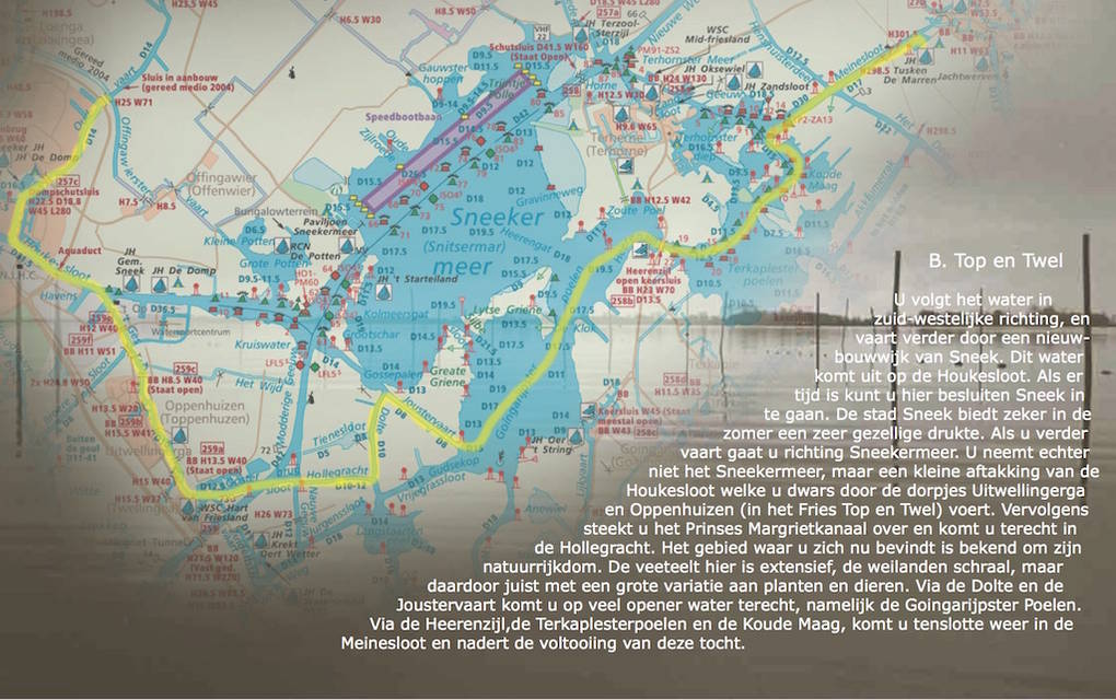 Vaarroute sloep huren friesland bij sneek en sneekermeer vanuit akkrum